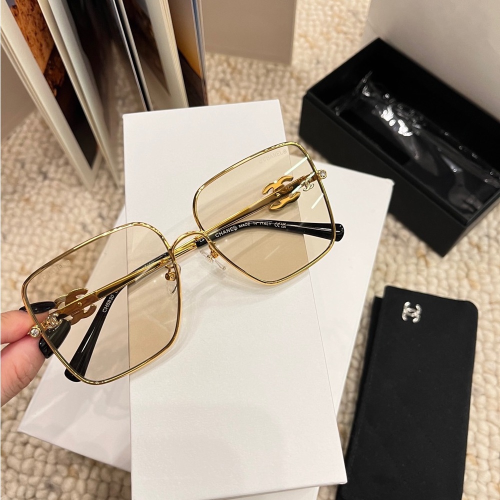 Chanel Gold Frame Sunglasses Crystal CC Logo
